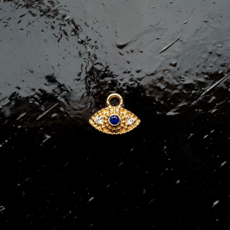 Earrings Grayling | Single Blue Sapphire Evil Eye Huggie Charm - 14K Solid Gold