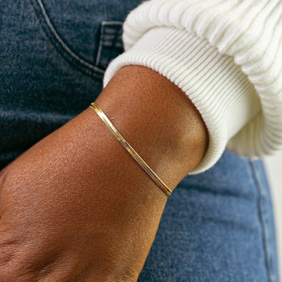 Bracelets + Cuffs Grayling | Gigi Herringbone Chain Bracelet Gold