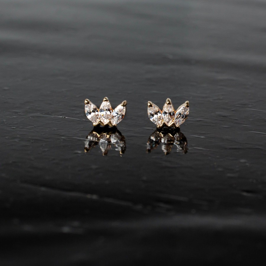 Flat Back Studs Grayling | Glimmer Crystal Cluster Fan Flat Back Sleeper Earrings - 14K Solid Gold