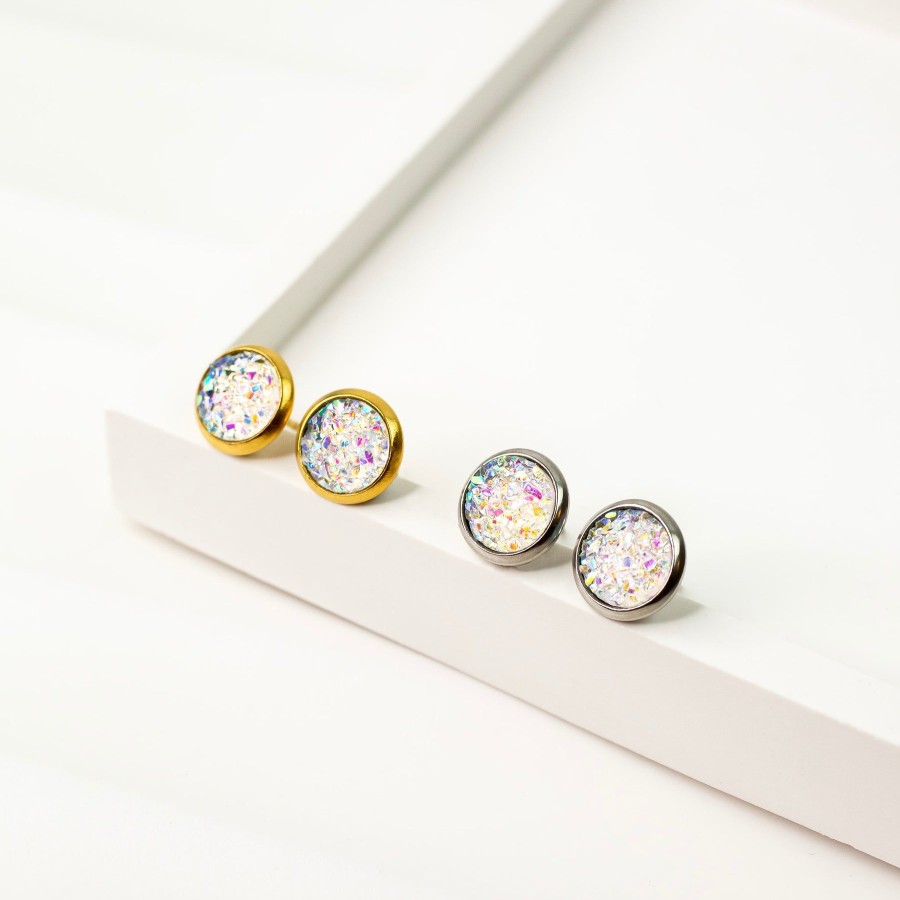 Earrings Grayling | Prism Iridescent Druzy Stud Earrings