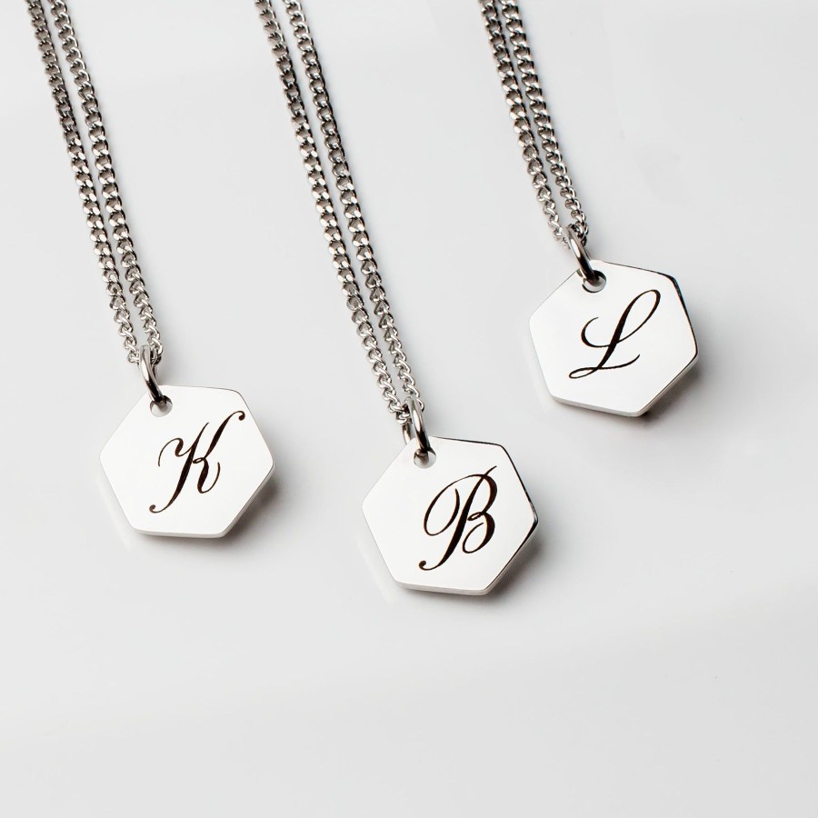 Necklaces + Chokers Grayling | Amore Engraved Initial Letter Necklace - Silver