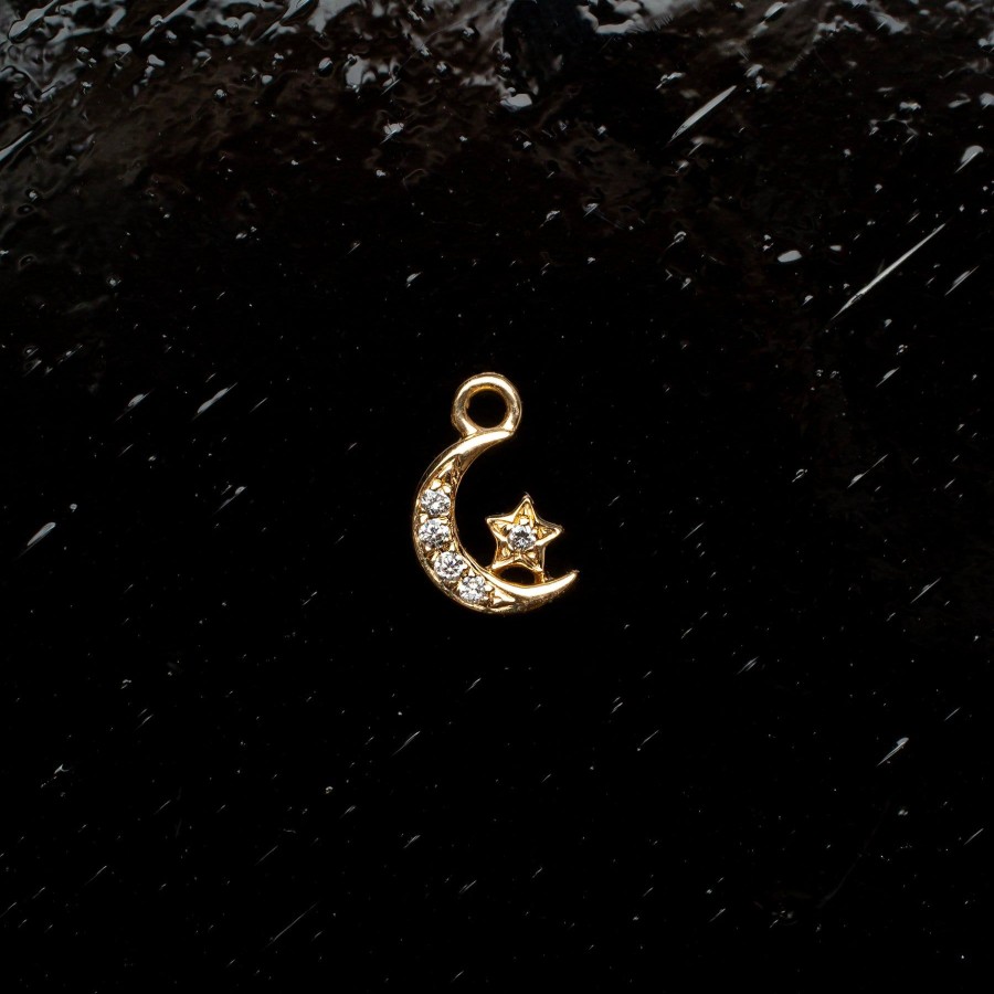 Earrings Grayling | Single Diamond Pave Moon Huggie Charm - 14K Solid Gold