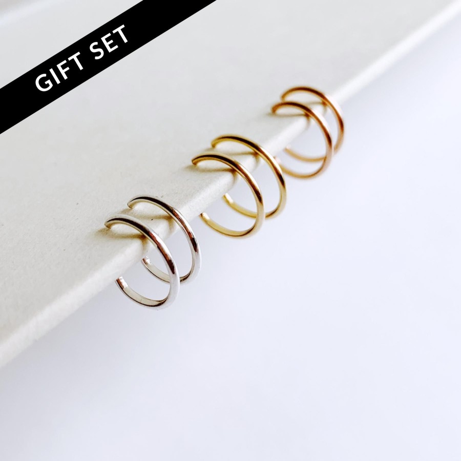 Hoops + Huggies Grayling | Weightless Huggie Earring Set - Mixed Metal Trio