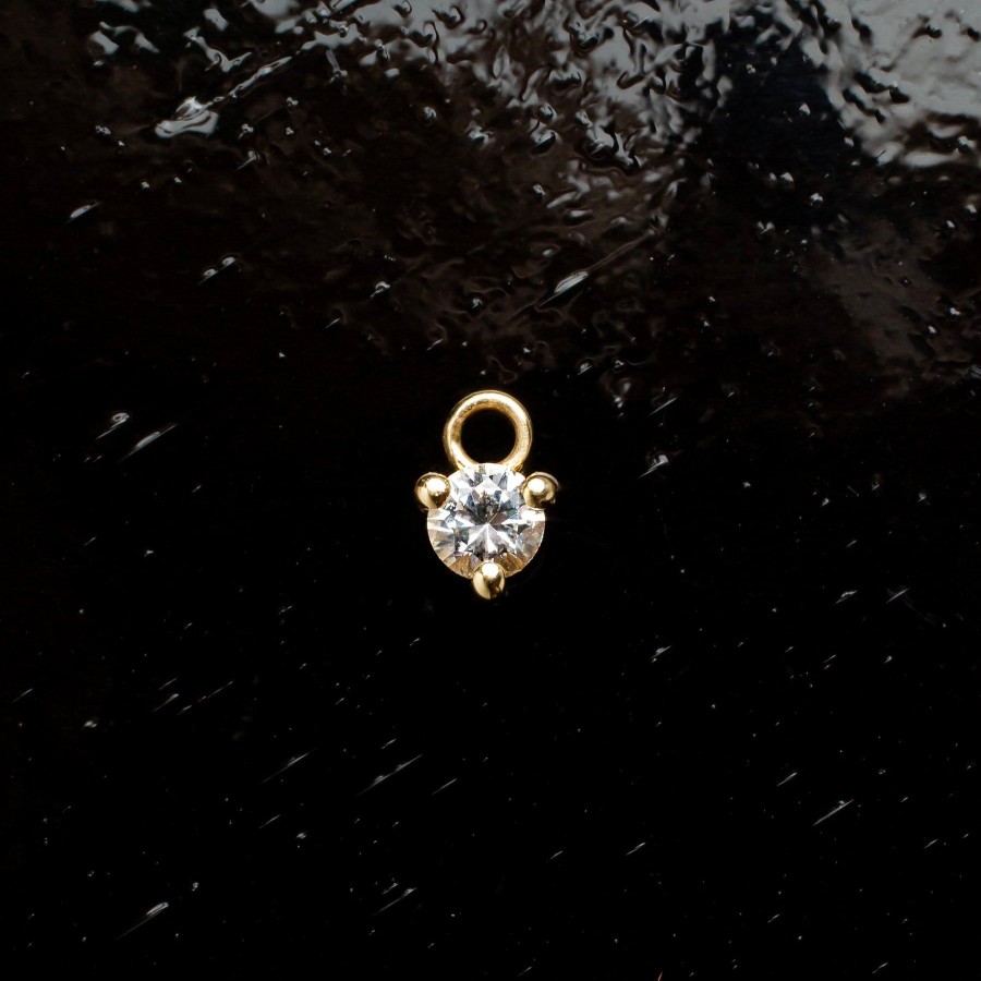 Hoops + Huggies Grayling | Single White Sapphire Solitaire Huggie Charm - 14K Solid Gold