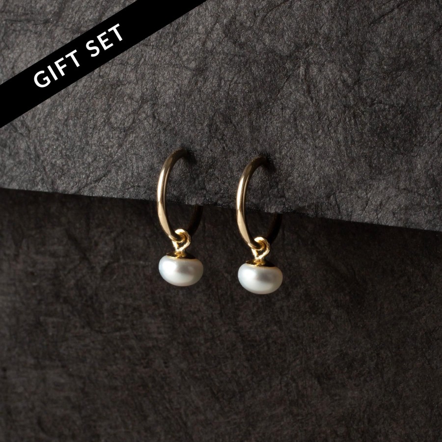 Earrings Grayling | The Goddess - Curated Freshwater Pearl Huggie Combo - 14K Solid Gold