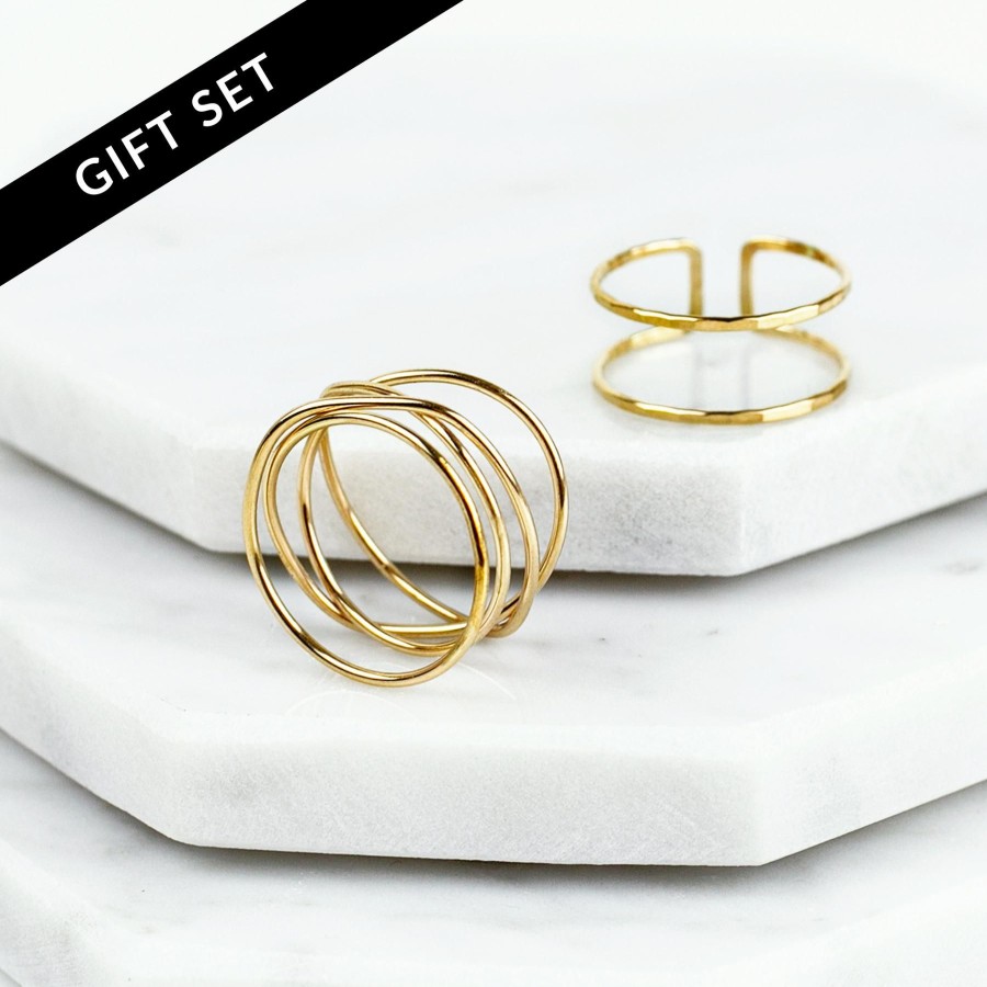 Size Inclusive Jewelry Grayling | Woven + Double Band Ring Set