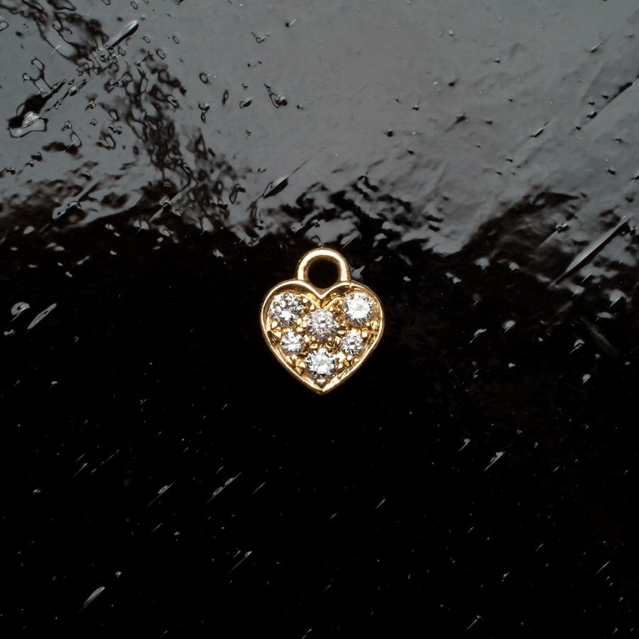 Hoops + Huggies Grayling | Single Diamond Pave Heart Huggie Charm - 14K Solid Gold