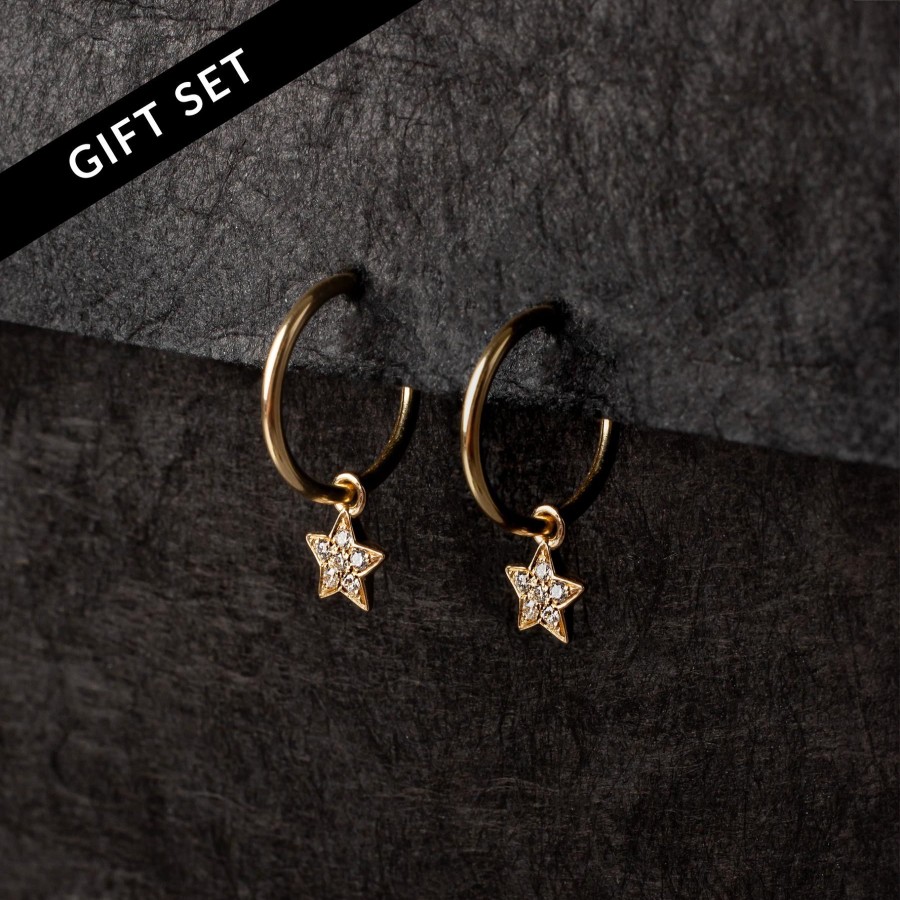 Earrings Grayling | The Queen - Curated Diamond Star Huggie Combo - 14K Solid Gold