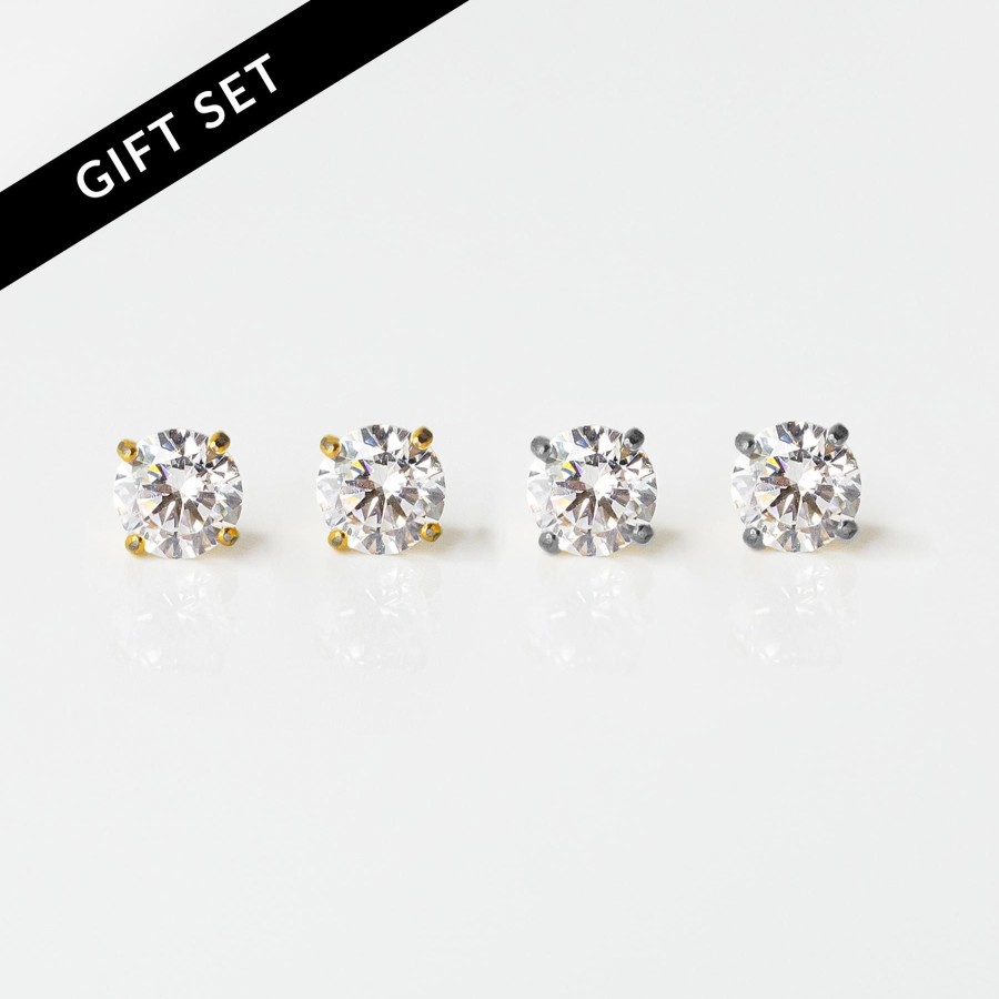 Flat Back Studs Grayling | Solitaire Flat Back Sleeper Earrings Set