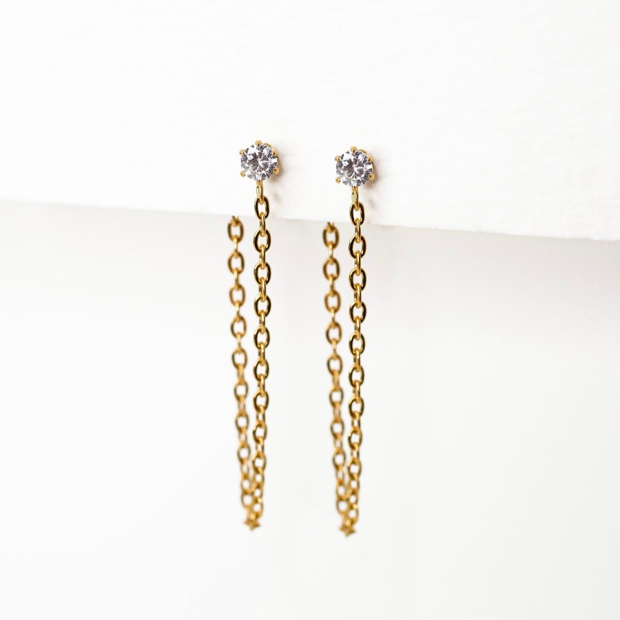 Earrings Grayling | Crystal Stud Chain Loop Earrings