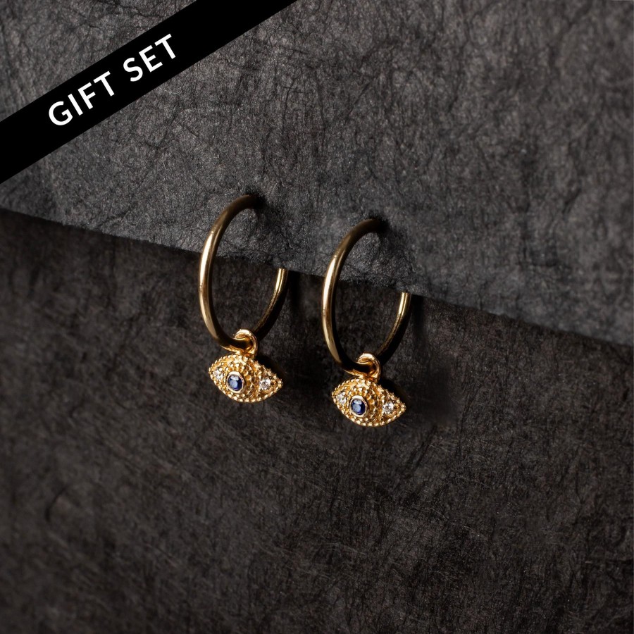 Earrings Grayling | The Protector - Curated Evil Eye Huggie Combo - 14K Solid Gold