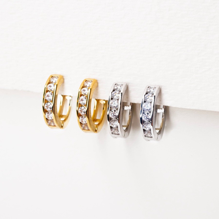 Hoops + Huggies Grayling | Crystal Row Locking Hoop Earrings