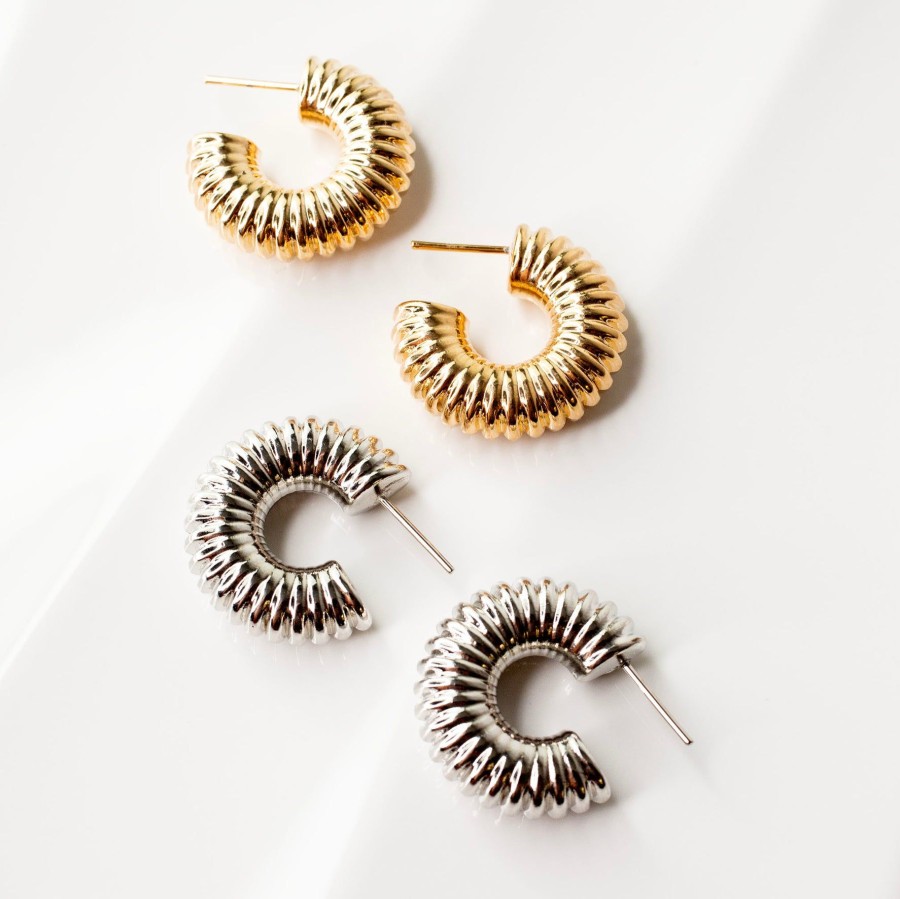 Earrings Grayling | Dune Lightweight Embossed Mini Hoops Silver