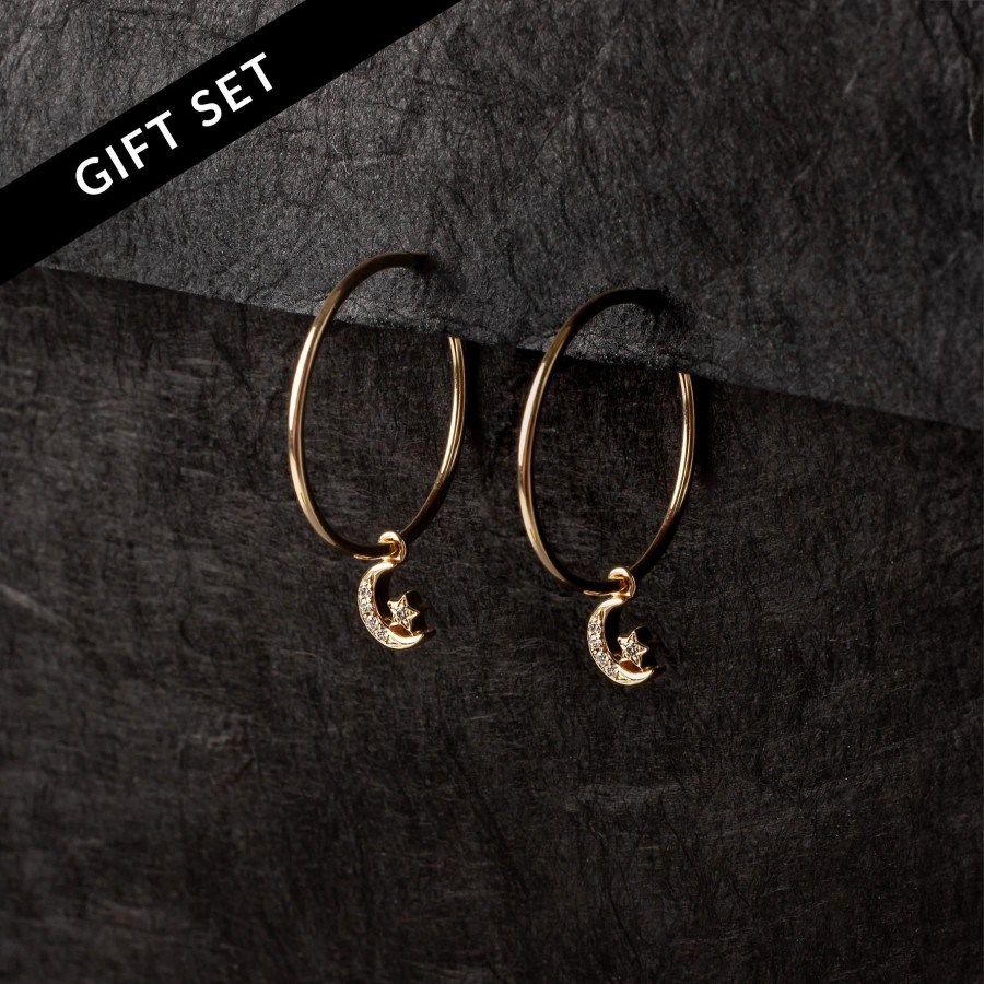 Earrings Grayling | The Mystic - Curated Diamond Moon Huggie Combo - 14K Solid Gold