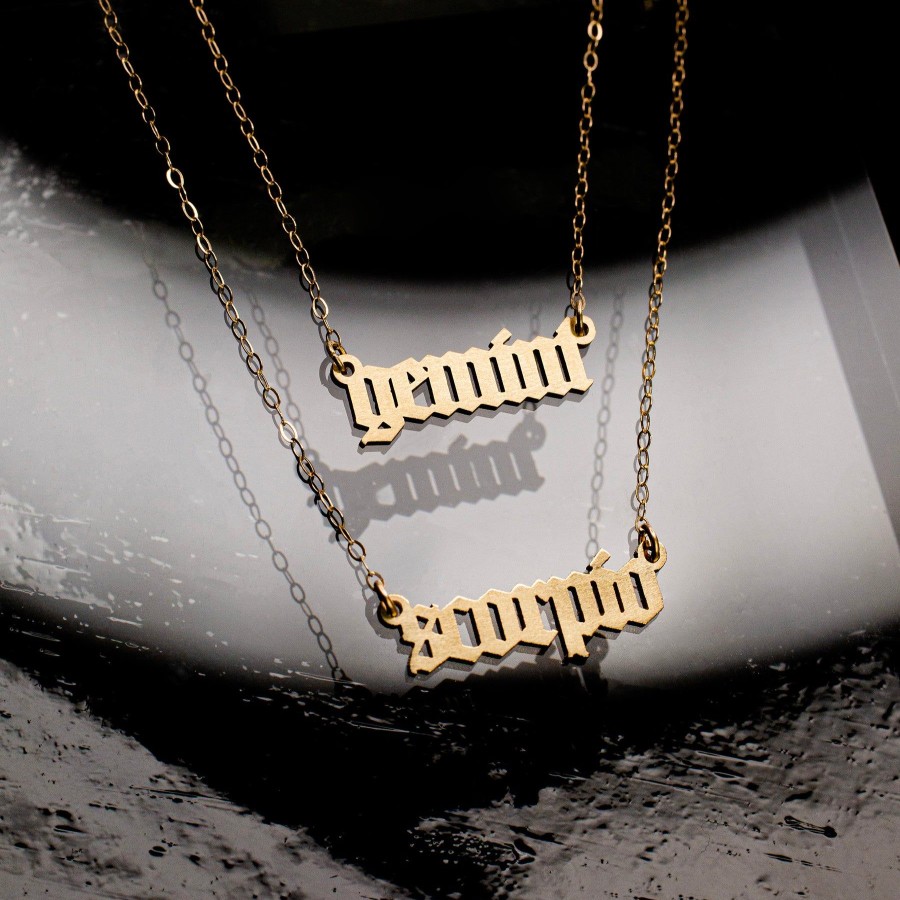 Necklaces + Chokers Grayling | Zodiac Sign Astrology Script Necklace - 14K Solid Gold