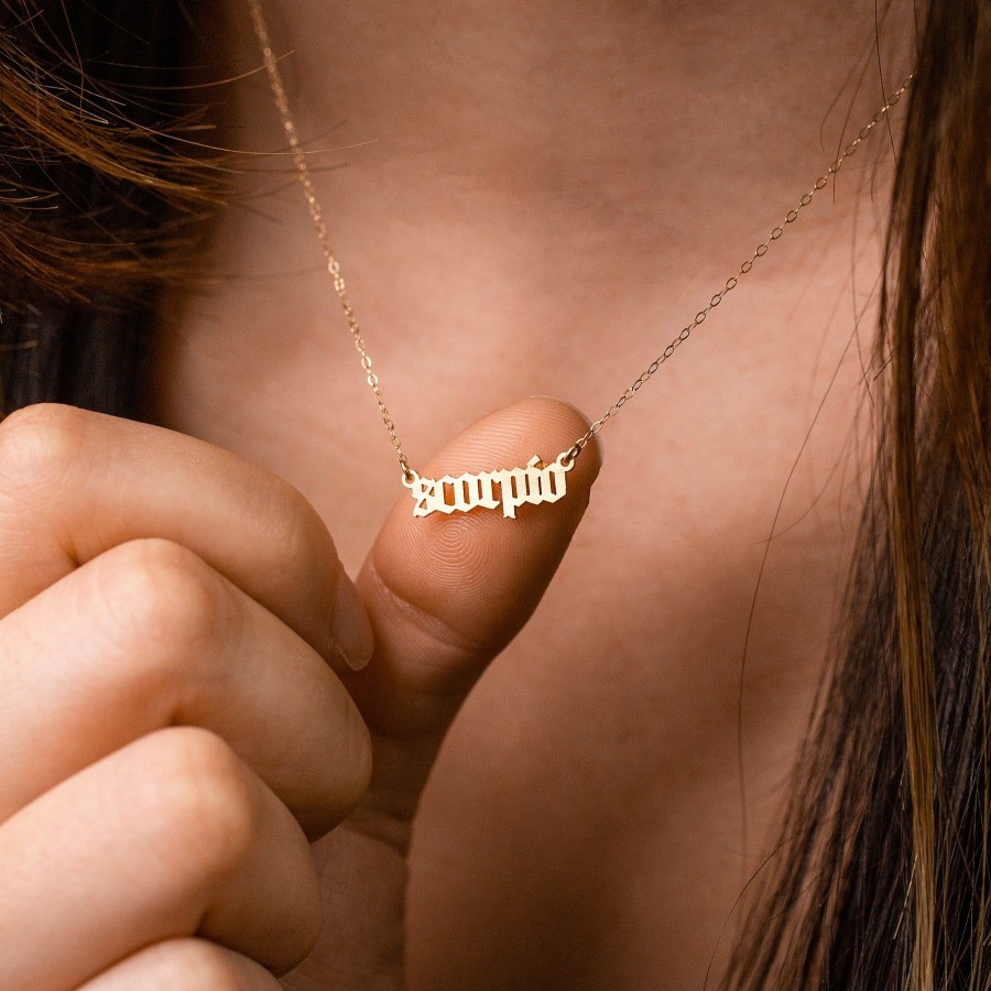 Necklaces + Chokers Grayling | Zodiac Sign Astrology Script Necklace - 14K Solid Gold