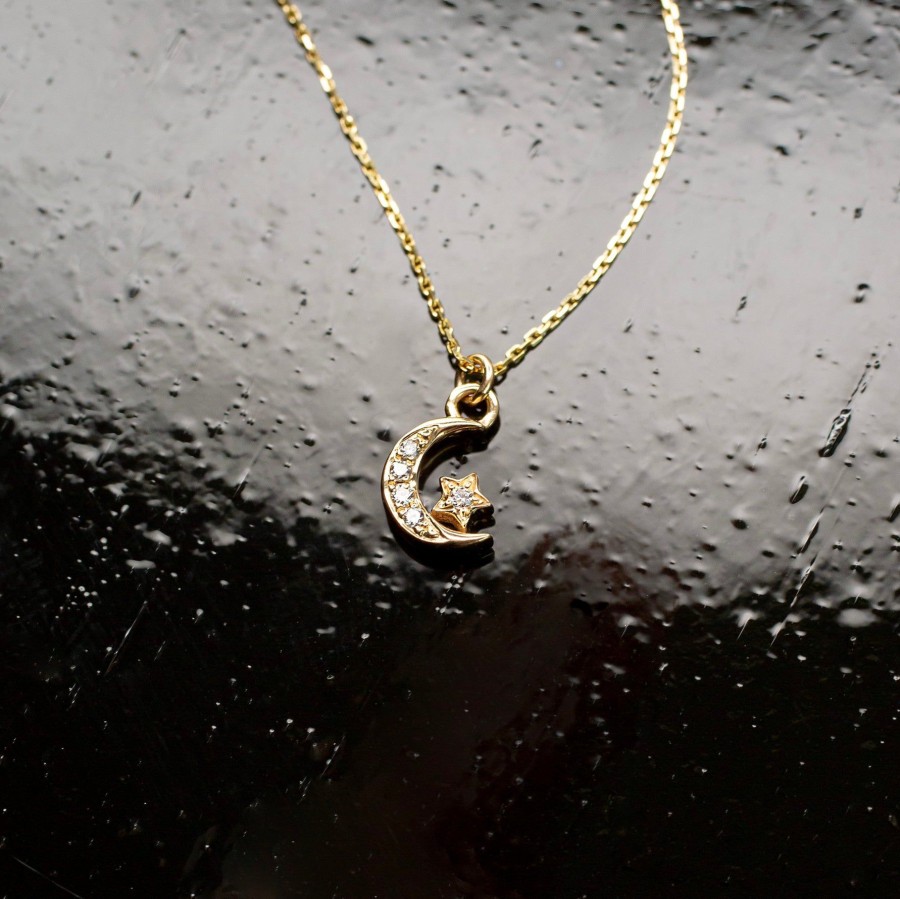 Necklaces + Chokers Grayling | Diamond Pave Moon & Star Pendant Necklace - 14K Solid Gold