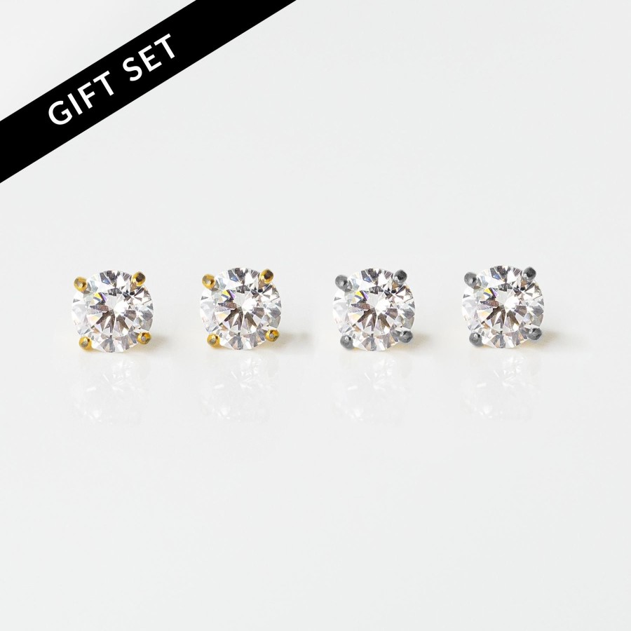 Earrings Grayling | Solitaire Flat Back Sleeper Earrings Set